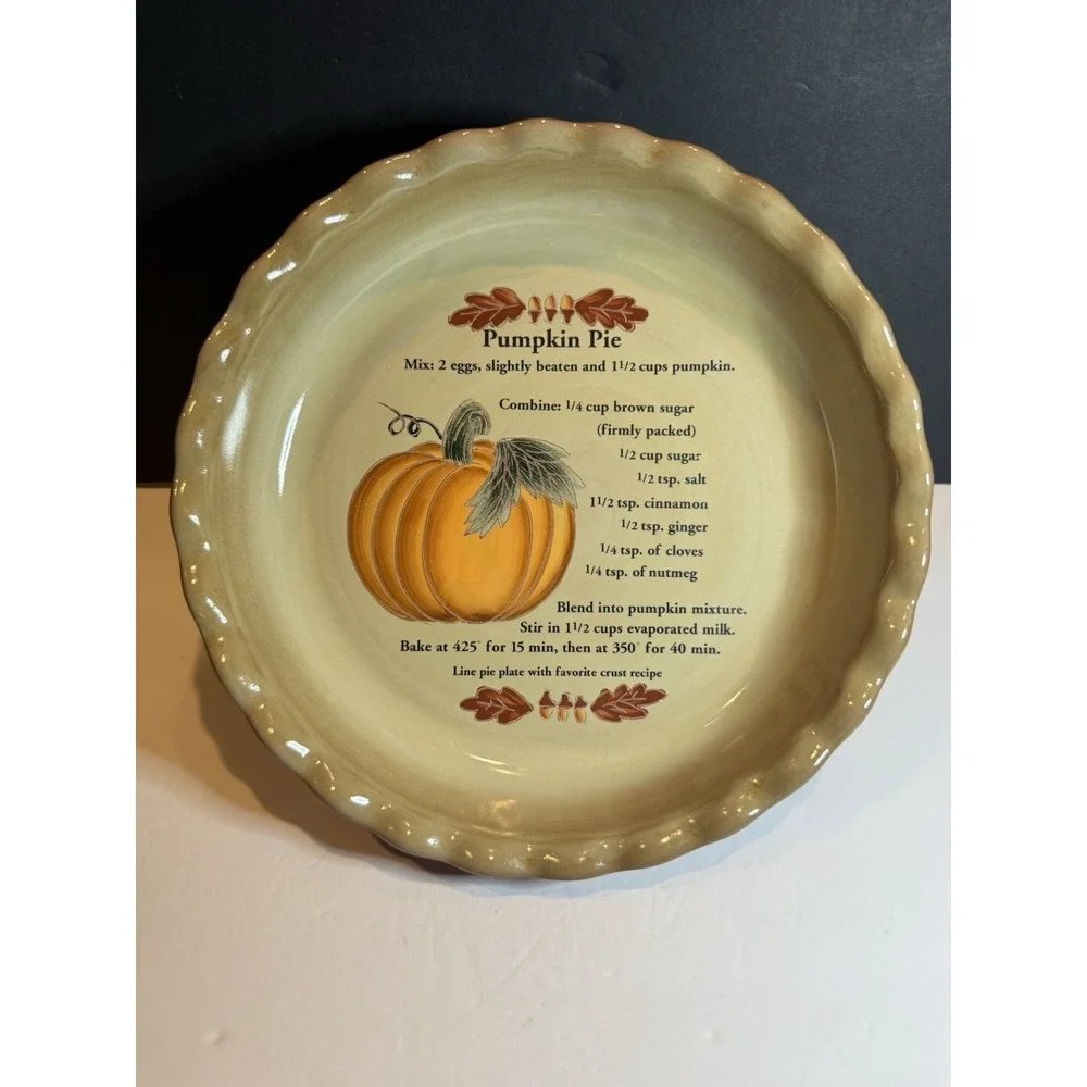 Harvest 2004 Pumpkin Pie Recipe Stoneware Pie Plate 11